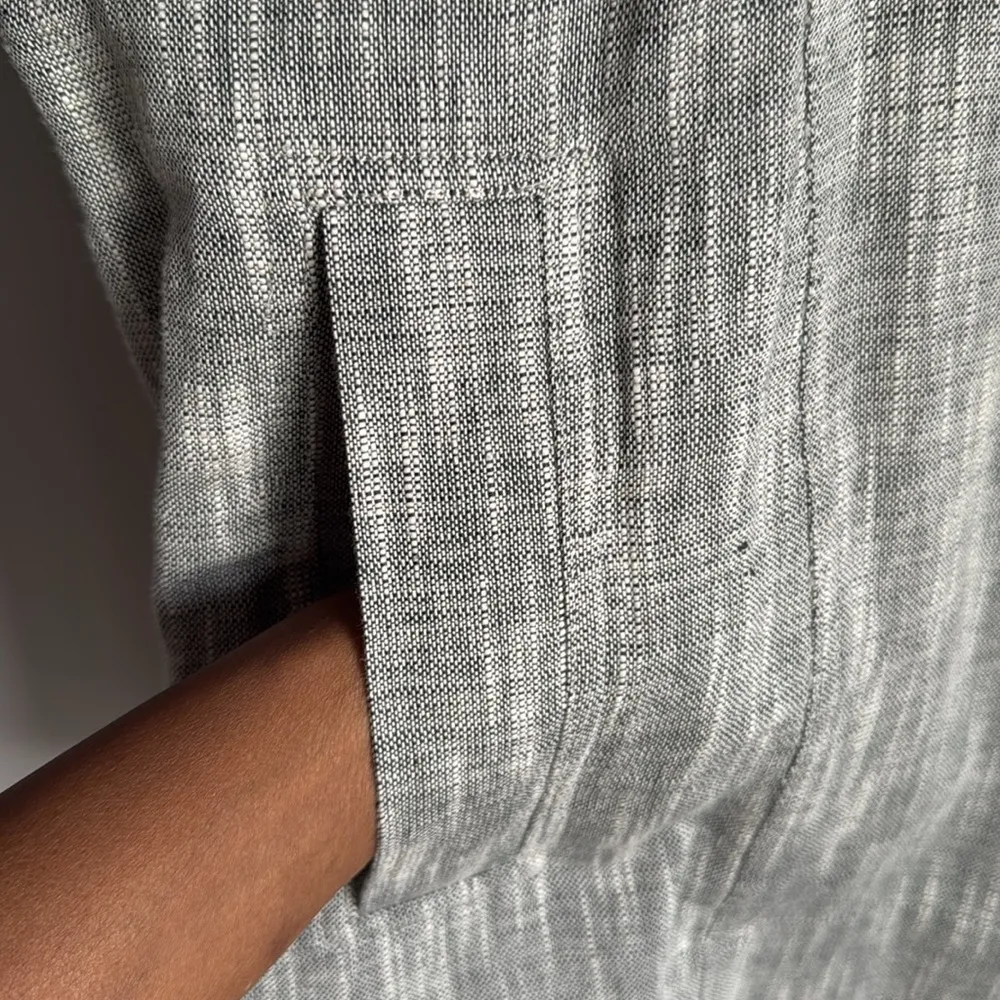 EILEEN FISHER Dark Pearl Gray Cotton Linen Linear Slub Boxy Jacket Medium - Image 9