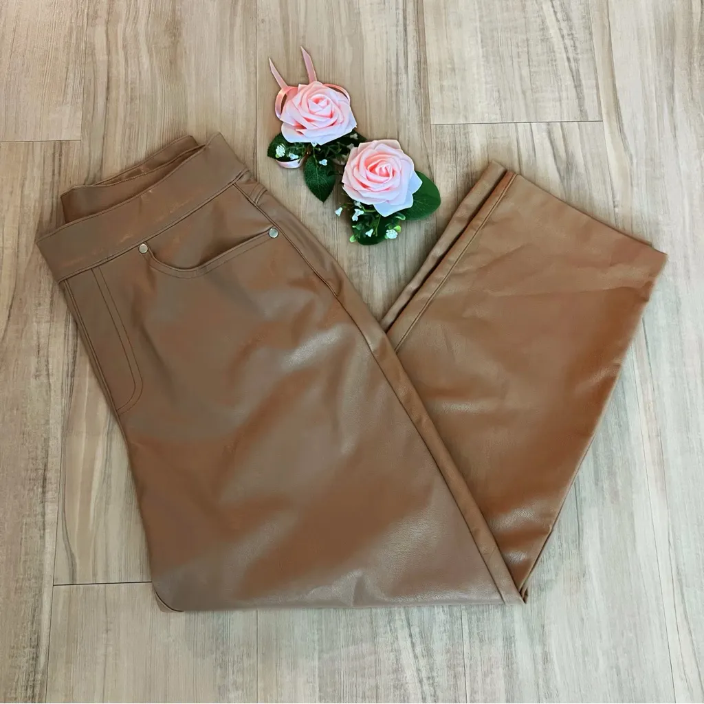 SPANX Leather Like Straight Leg Tan Pants - Image 5