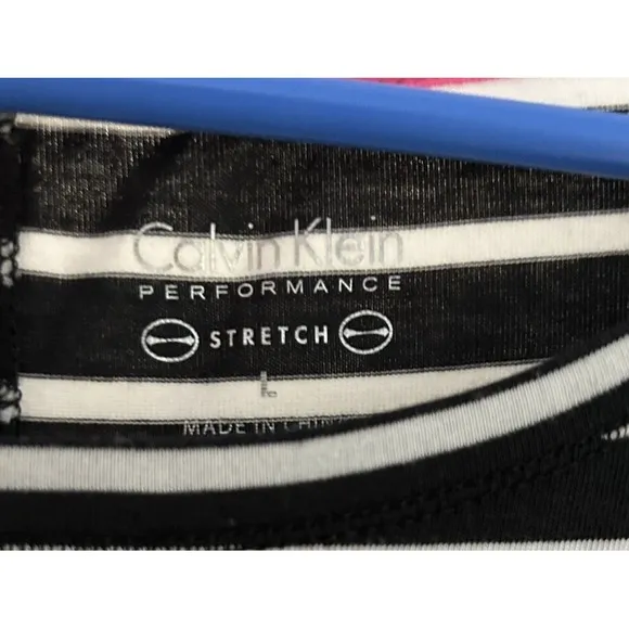Calvin Klein Performance Women Large Stripe‎ Stretch Black White Pocket Tee Top - Image 5