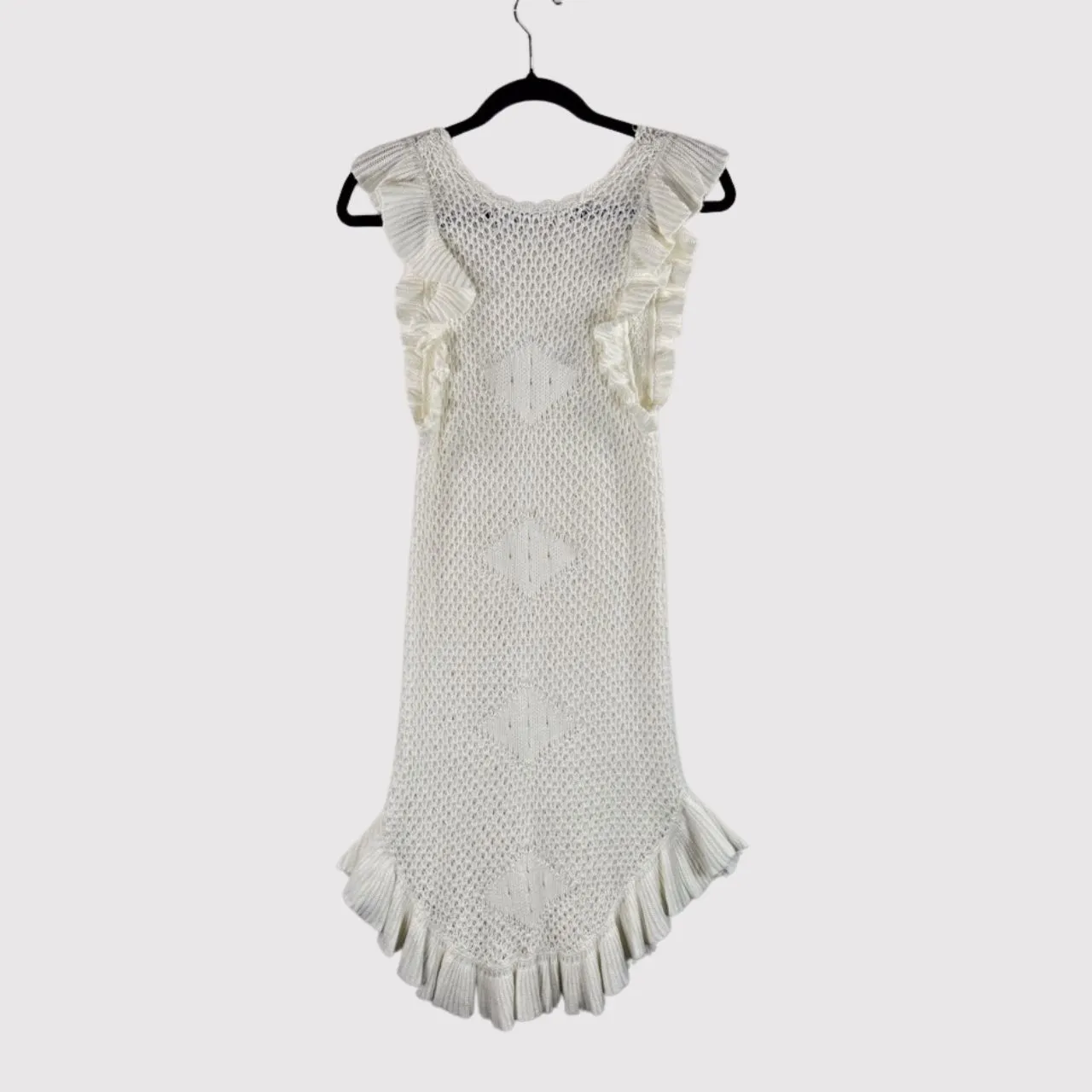 FP Beach Womens Dress White Mykonos Sweater Mini Flutter V Neck Open Knit Small - Image 3