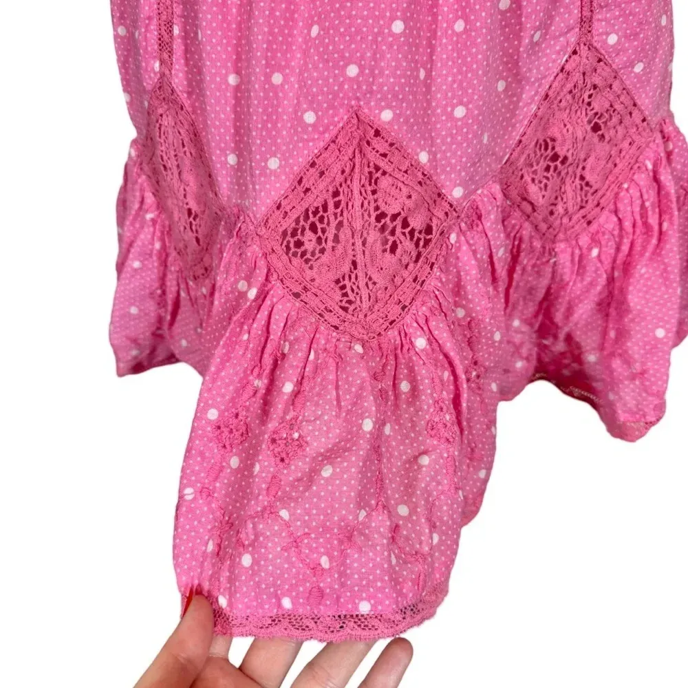 LoveShackFancy Adia Lace Crochet Polka Dot Mini Skirt Hot Pink Cherry - Image 8