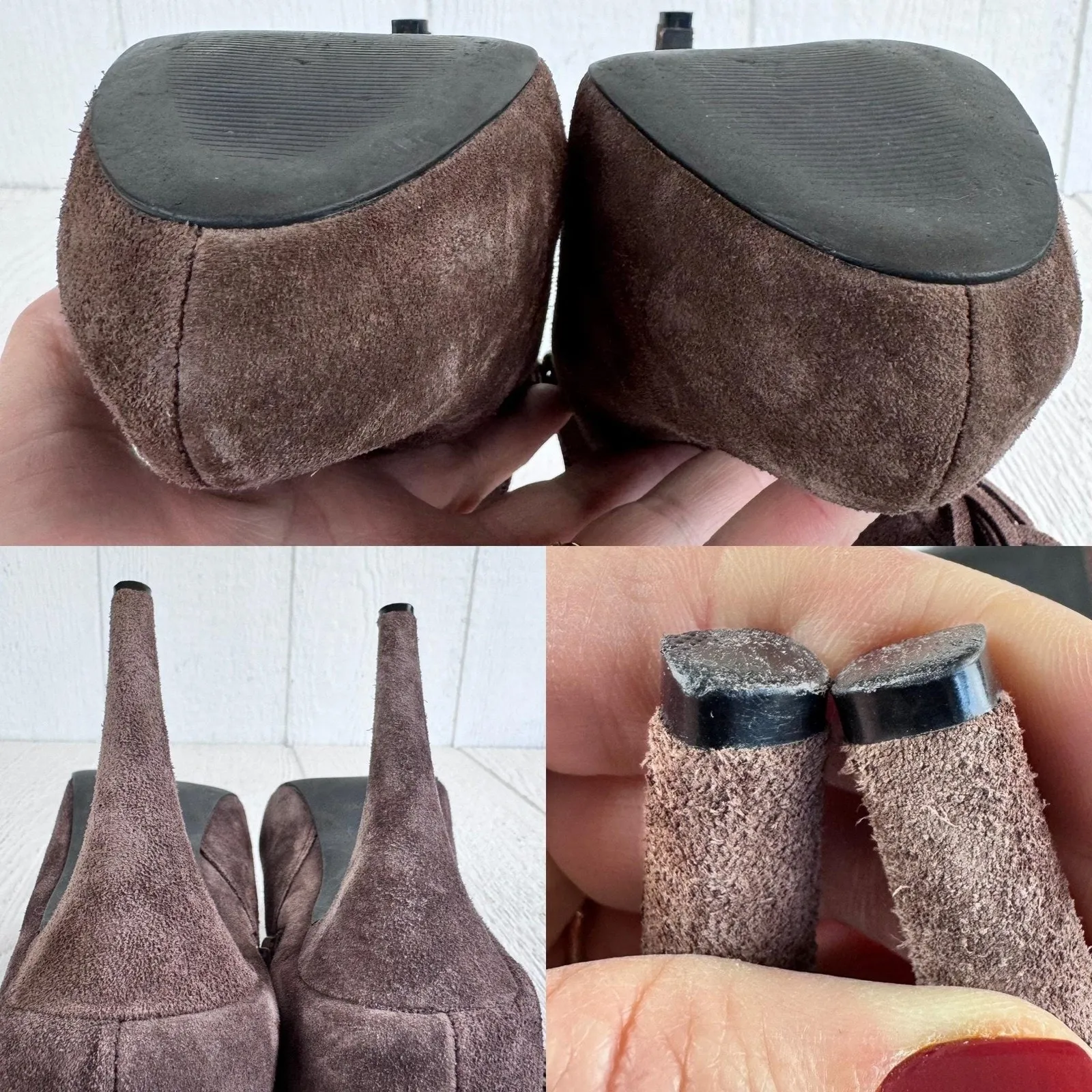 Boston Proper Boots Womens Size 9 Brown Suede Fringe Studded High Heel Booties - Image 10