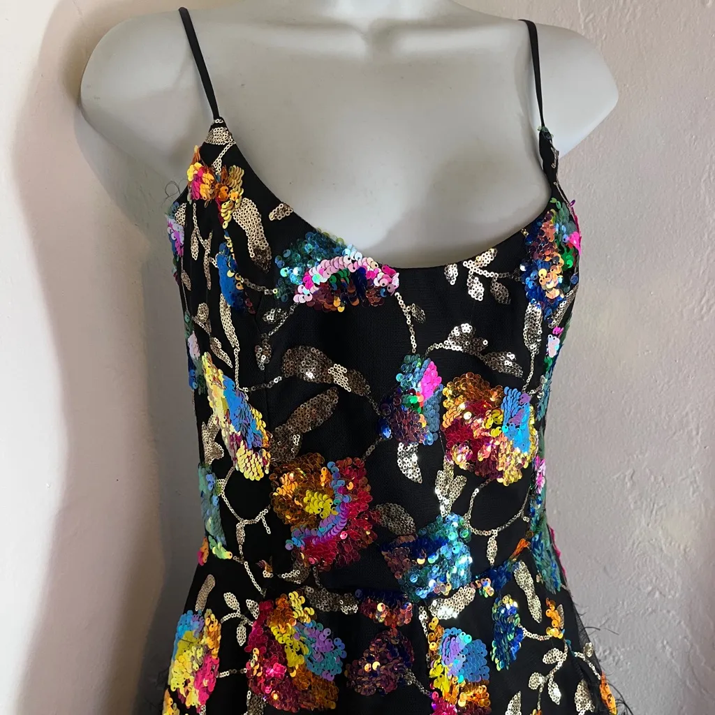 New Helsi Dress Size Large Sequin Cocktail Feathers Party Evening Black - Image 6