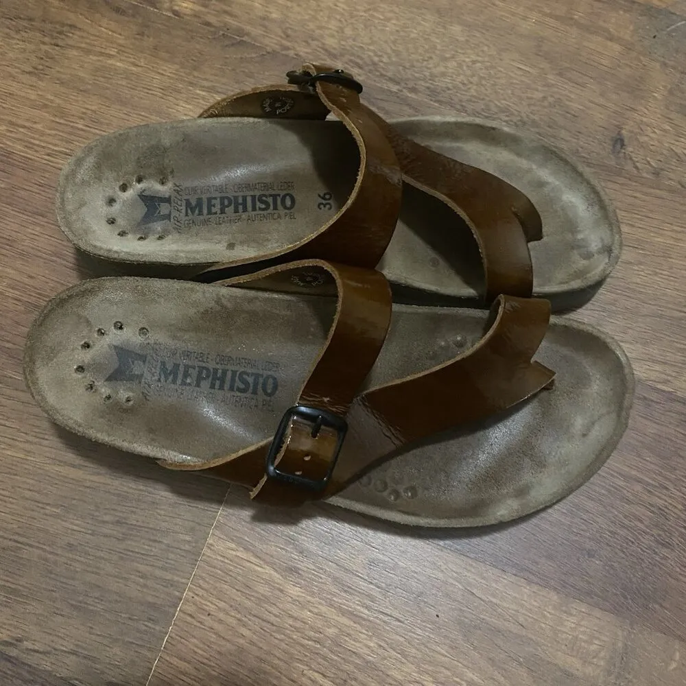 Mephisto Helen Spice Star Sandals Womens Size 36 Brown Leather Thong Slip On - Image 2