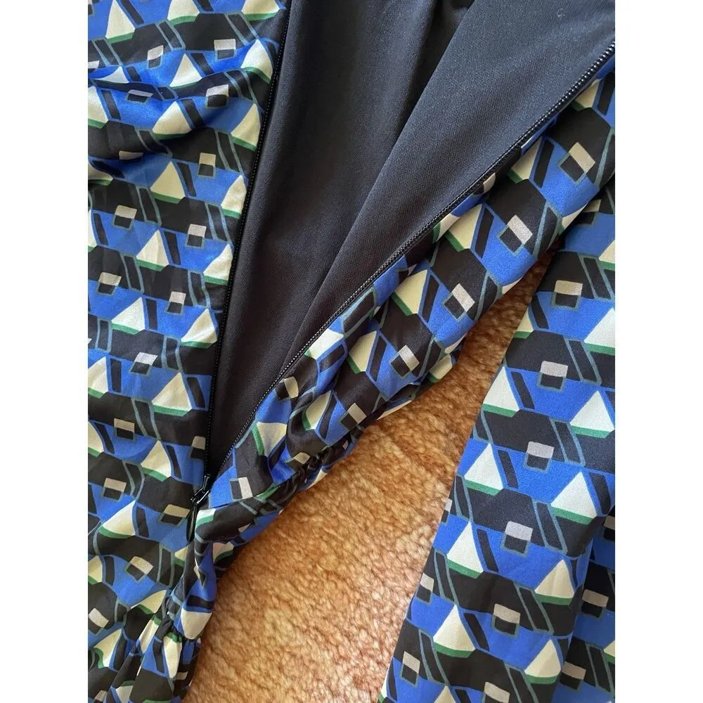 Zara Blue Geometric Print Mini Dress Ruched Long Sleeve Size S - Image 8