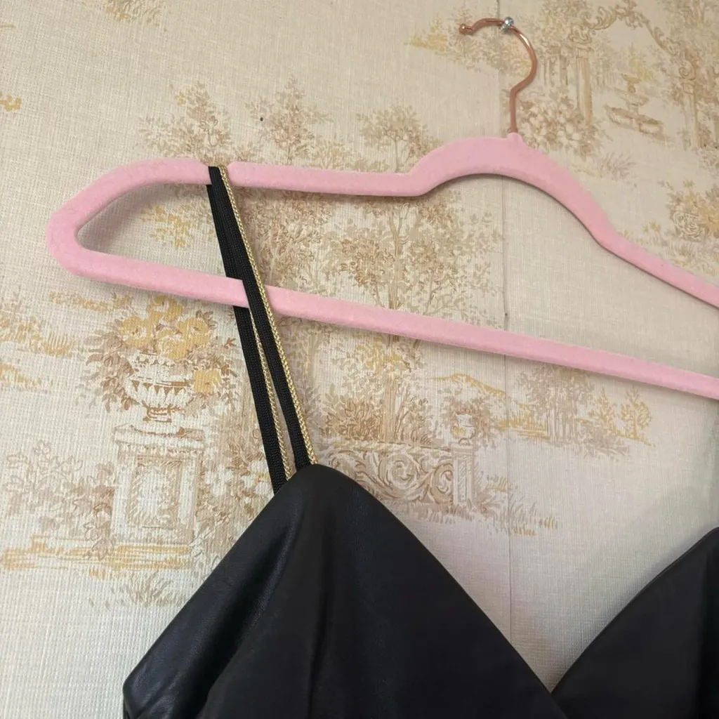 Vintage 80s J. Robert Leathers black leather bodycon mini dress gold detail 6 - Image 2