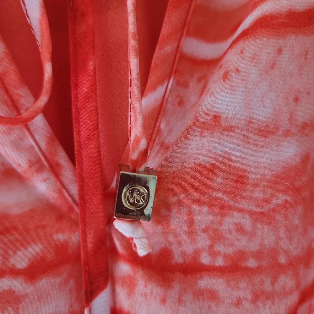 Michael Michael Kors Orange Geometric Print Tie-Neck Dress - Image 3