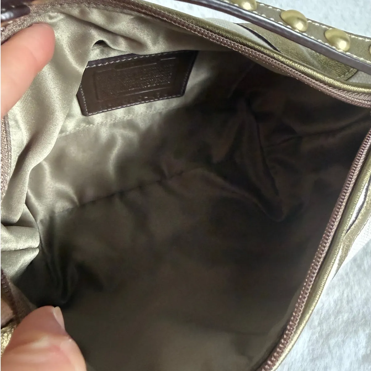 Vintage Coach y2k Rare Pouchette Metallic Bronze Zebra Top Handle Studded Bag - Image 8