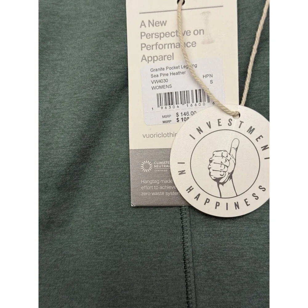 Vuori Womens Granite Pocket Legging Sea Pine Heather Green Size Small New $108 - Image 2