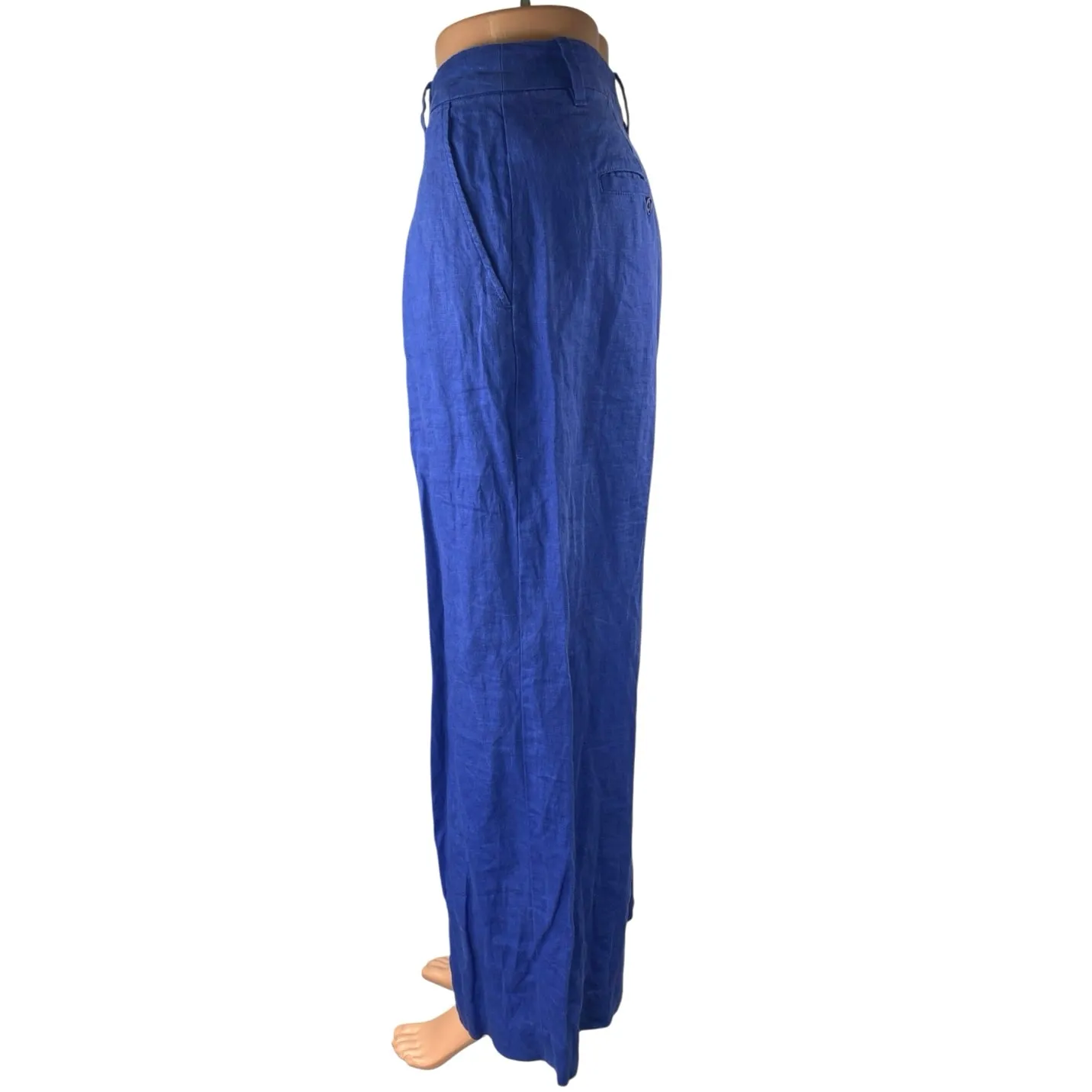 Madewell Blue 100% Linen Pleated High Rise Wide Leg Baggy Trousers Pants Size 8 - Image 2