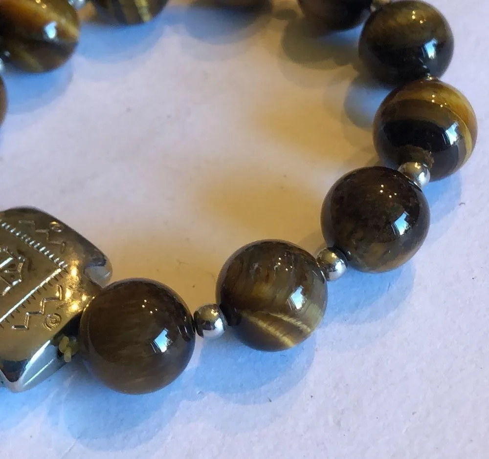 Tigers Eye Beads Boho Silver Tone Tribal Beaded Stretchy Bracelet - Image 4
