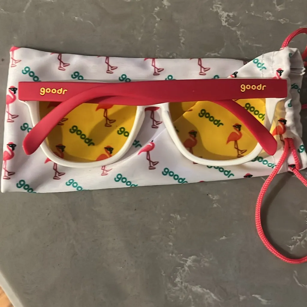 Goodr Pink and Yellow Sunglasses - Image 3