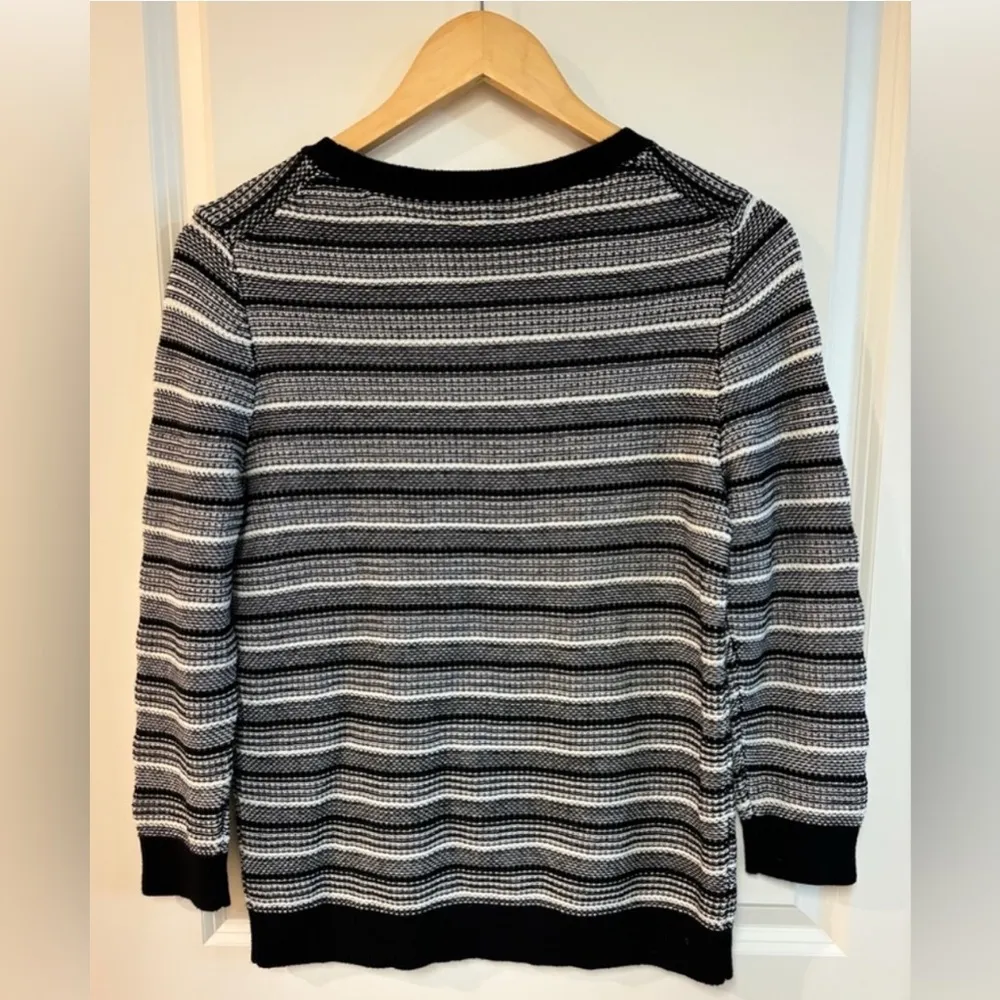 J.Crew Factory 100% Cotton Crew Neck Sweater Women's M Black & Cream Stripped Size M - Image 2