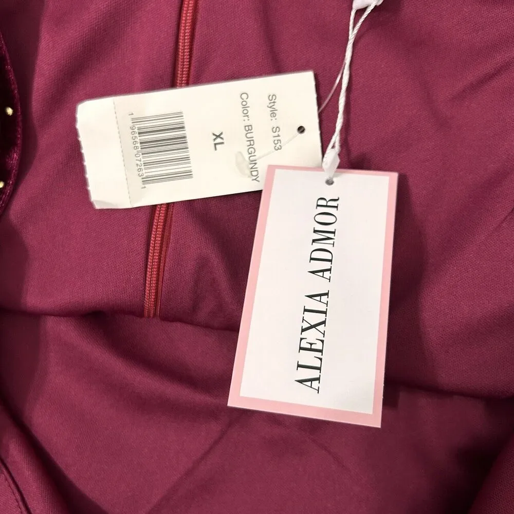 Alexia Admor Finn Velvet Mini Skirt Size XL Burgundy New $179 Gold Studded - Image 8