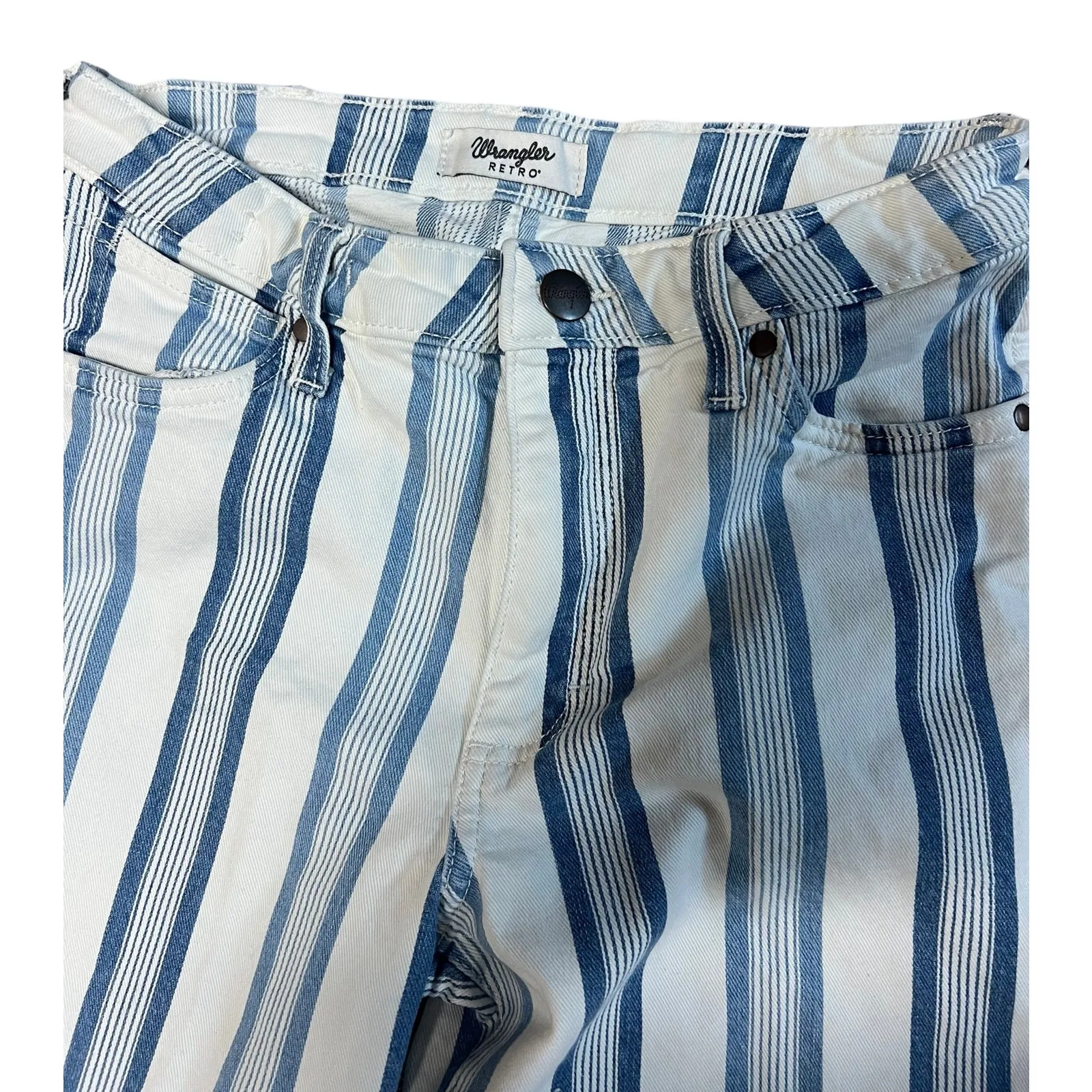 Wrangler Women's Retro Bailey High Rise Flare Jeans Blue White Stripes 28x34 - Image 3