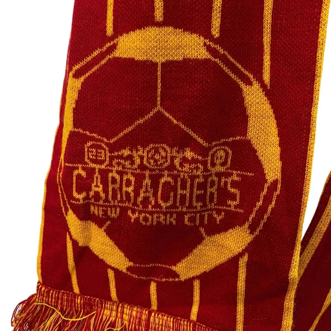 Global Scarves Carragher's NYC Soccer Red Yellow Fringe Knit Shawl Wrap Scarf OS - Image 2