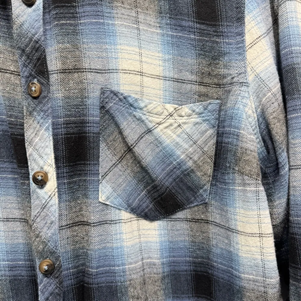 Blue Mountain Women’s Blue Plaid 100% Cotton Long Sleeve Flannel Grunge Shirt Size M - Image 4