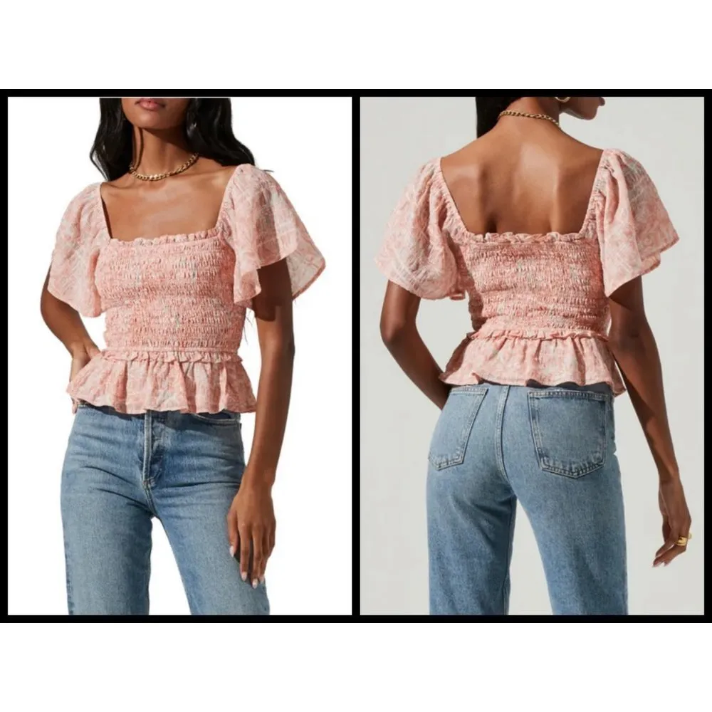 💕ASTR THE LABEL💕 Flutter Sleeve Smocked Top ~ Clay Multi Floral Medium M NWT - Image 5