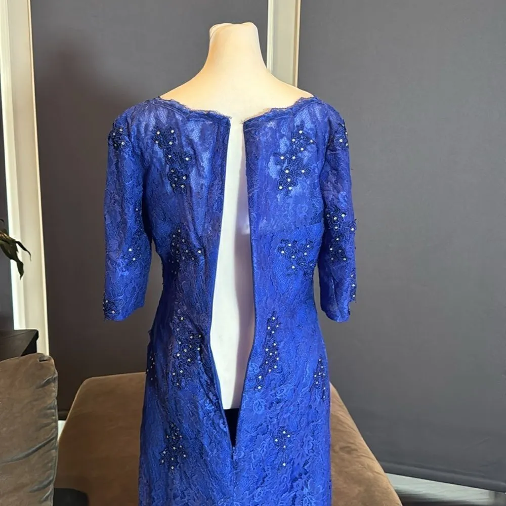 Women’s Full Length Blue Mermaid Fit Formal Dress Half Sleeve Zip Back Size 6 - Image 8