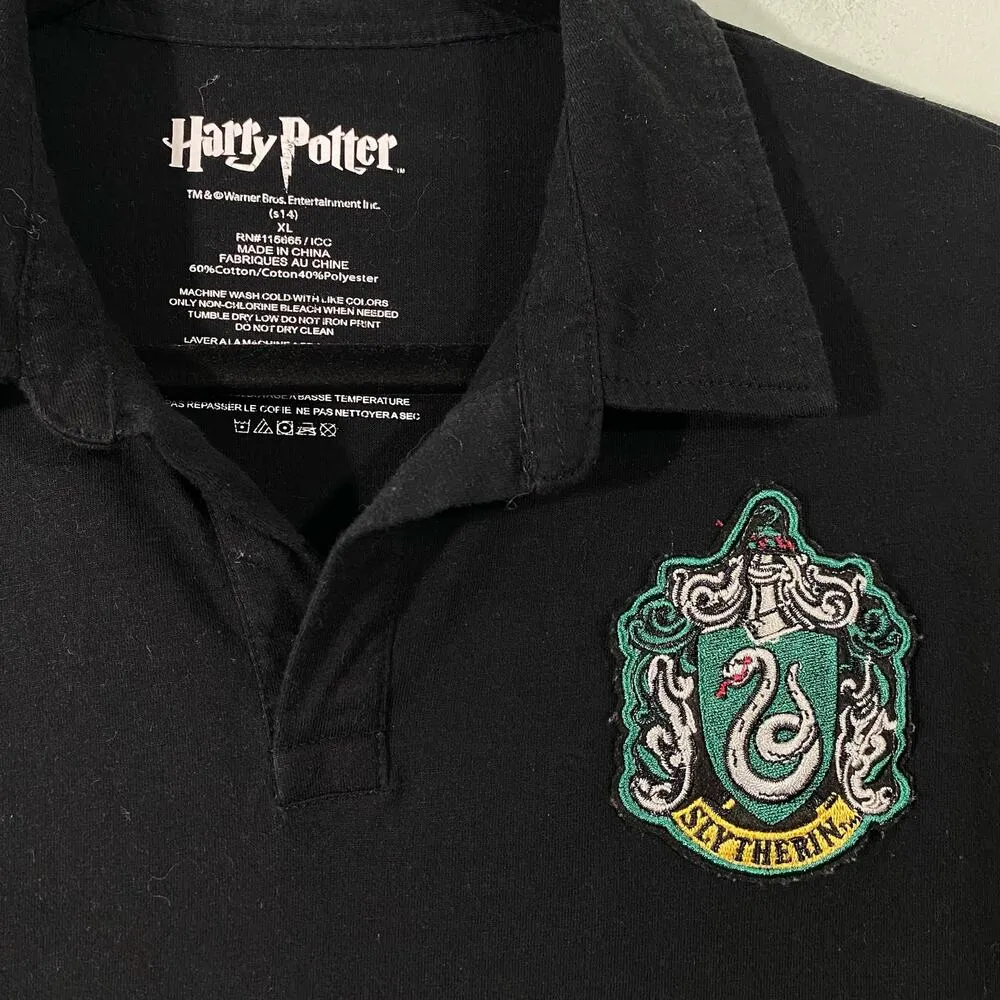 Harry Potter Women's Black Slytherin Short Sleeve Polo Size XL - Image 4