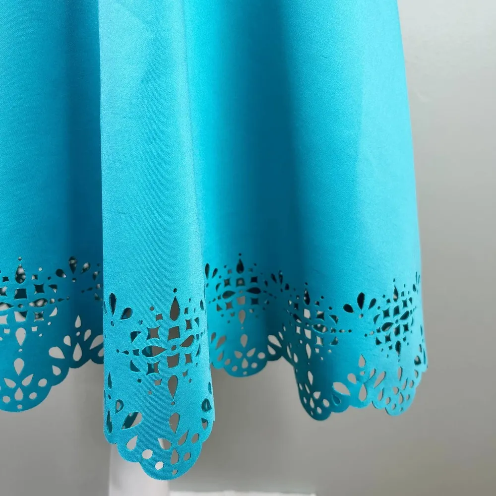 Cynthia Rowley Dress 10 Turquoise Pockets Sleeveless Stretch Cutouts A-Line - Image 34