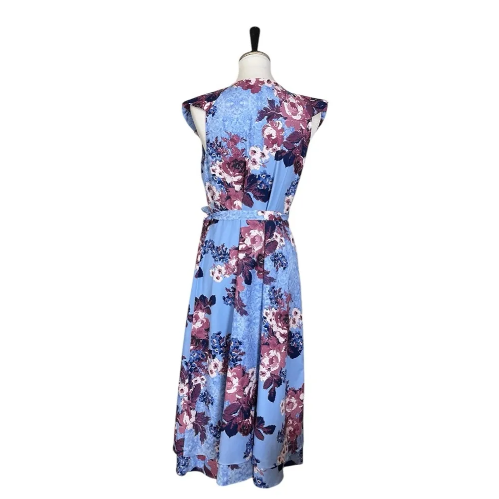Alex Marie Wrap Dress Midi Ruffle Top Sleeveless Blue Pink Floral Women’s Size 6 - Image 4