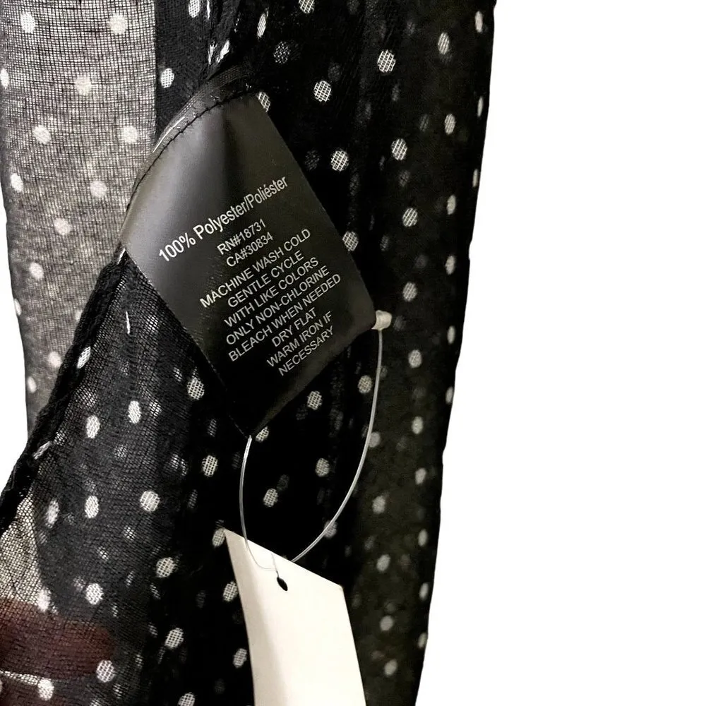 NWT black and white sheer polka dotted scarf fringe stylish - Image 4