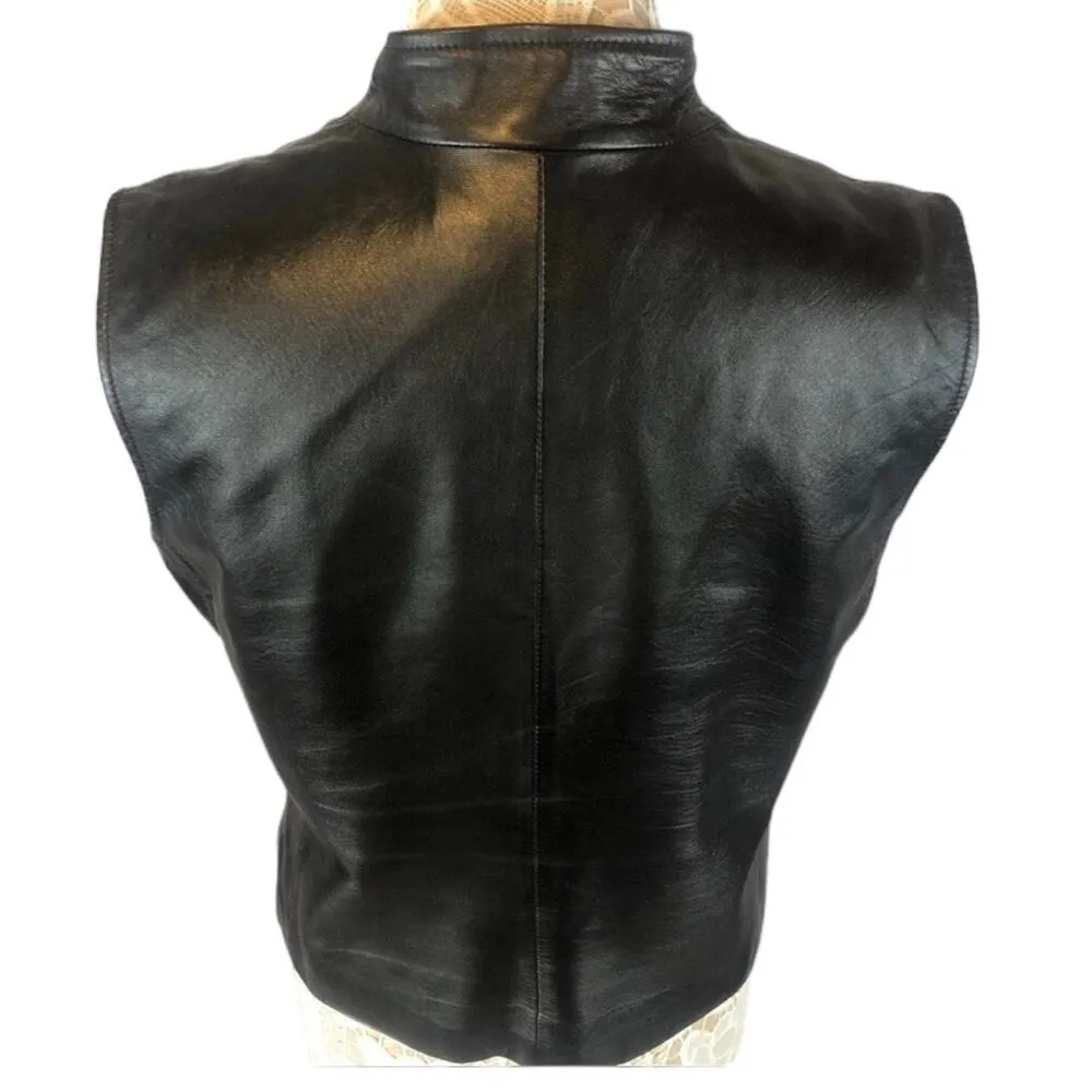 Vintage Mixit lambskin black leather lined V neck vest, zipper closing size 12T - Image 9
