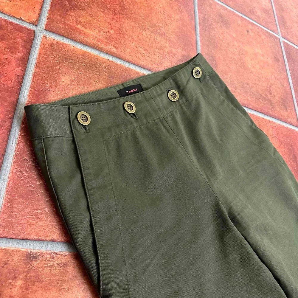 Theory Khaki High Waisted Namid TS Button Detail Pants Size 0 - Image 3