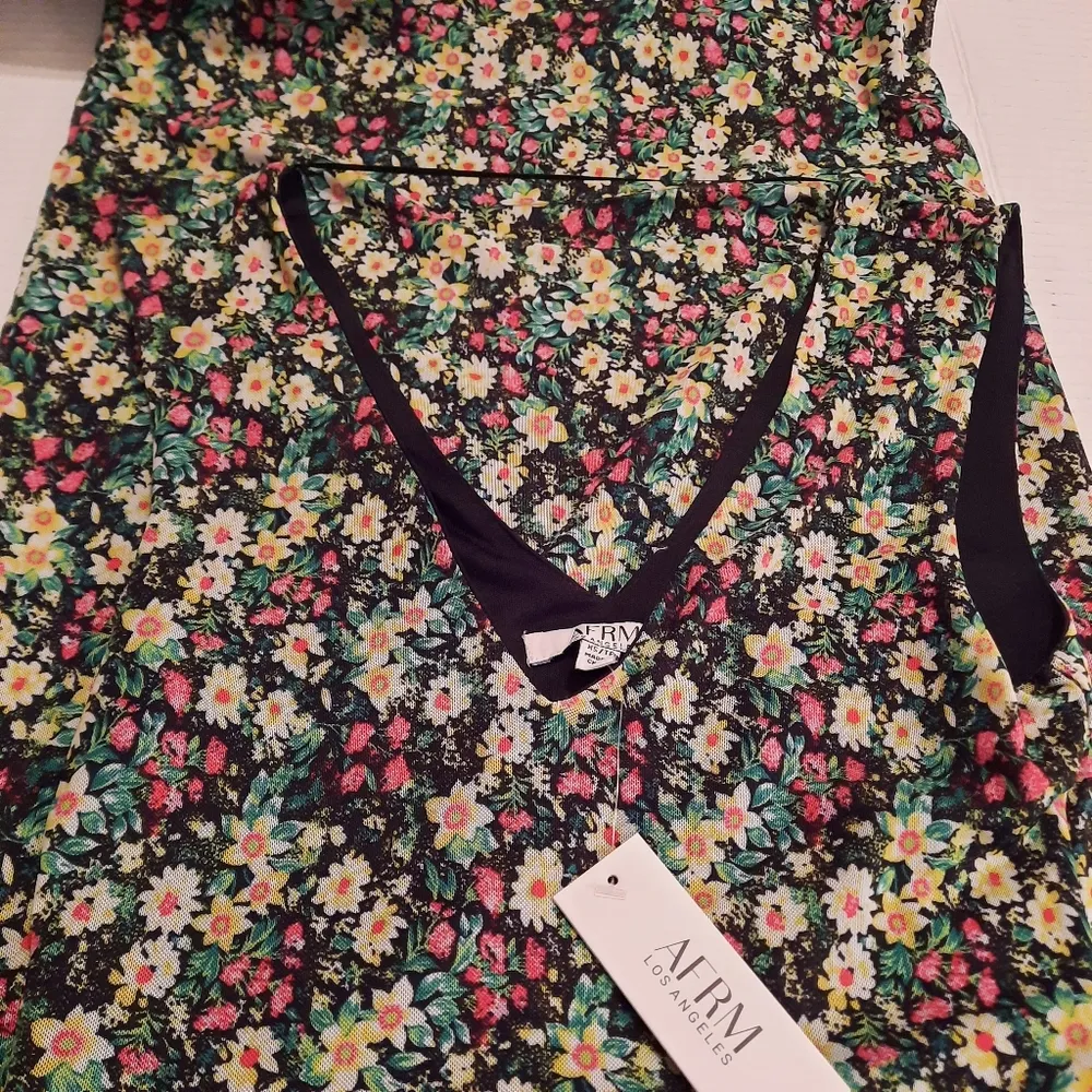 AFRM Ariana Dress Women's Extra Small XS Black Red Floral Sleeveless V - Image 5