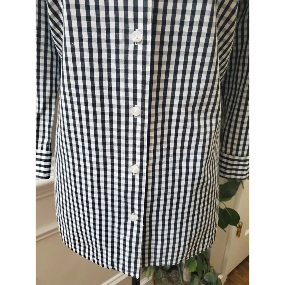 Alia Women's Black & White Gingham Collared Half Sleeve Button Down Shirt 14 - Image 3