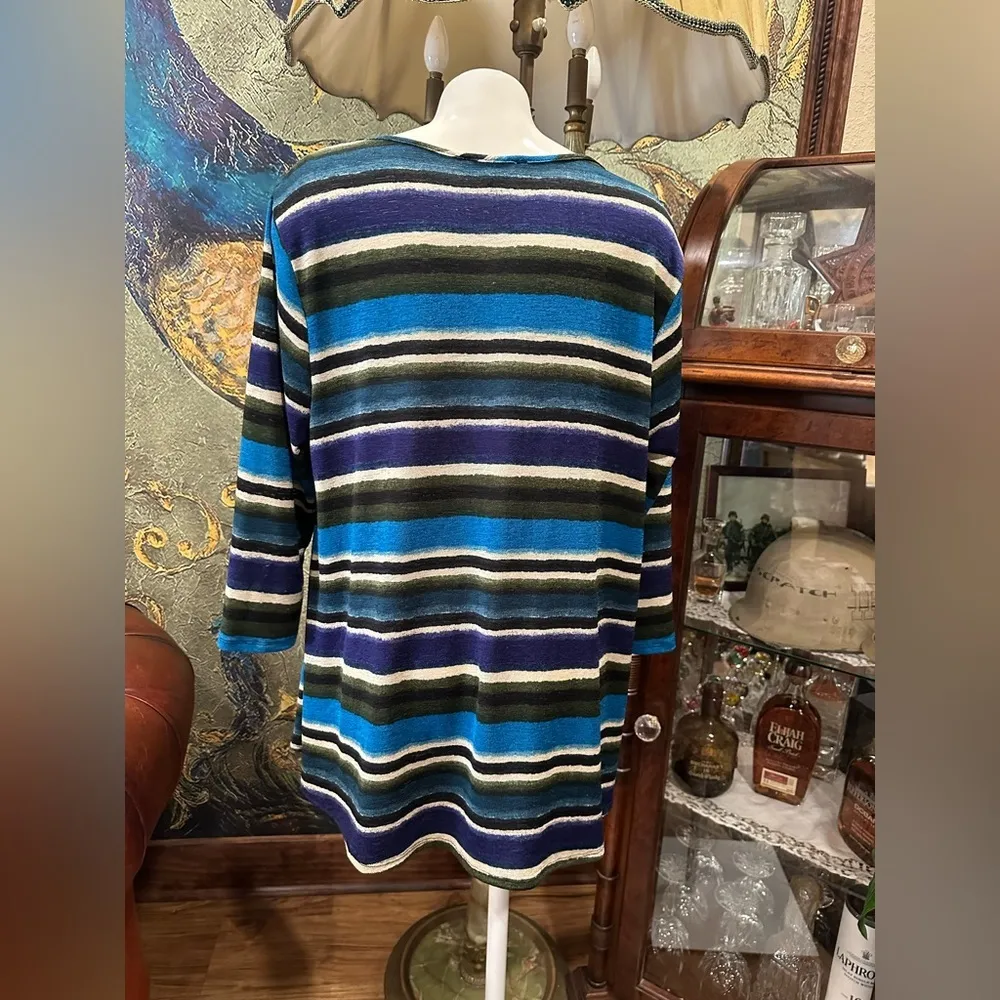 EUC NY Collection Tunic color block Blue Green White VNeck lightweight Pullover - Image 3