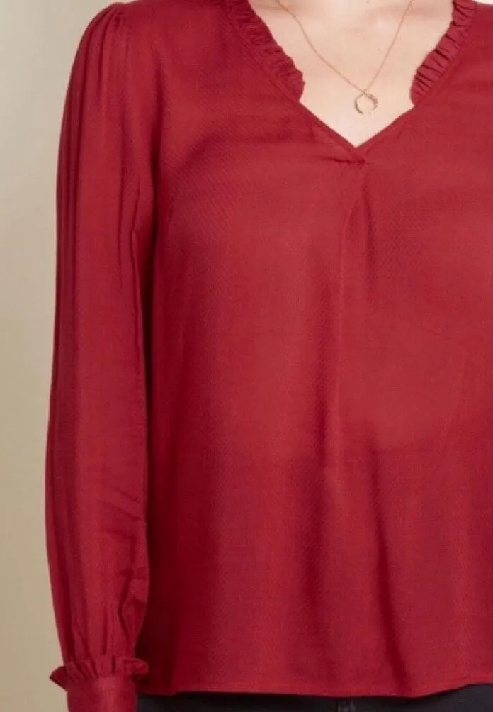 NWOT Comprehensive Charm Crimson Dark Red Sheer Blouse Medium New - Image 4