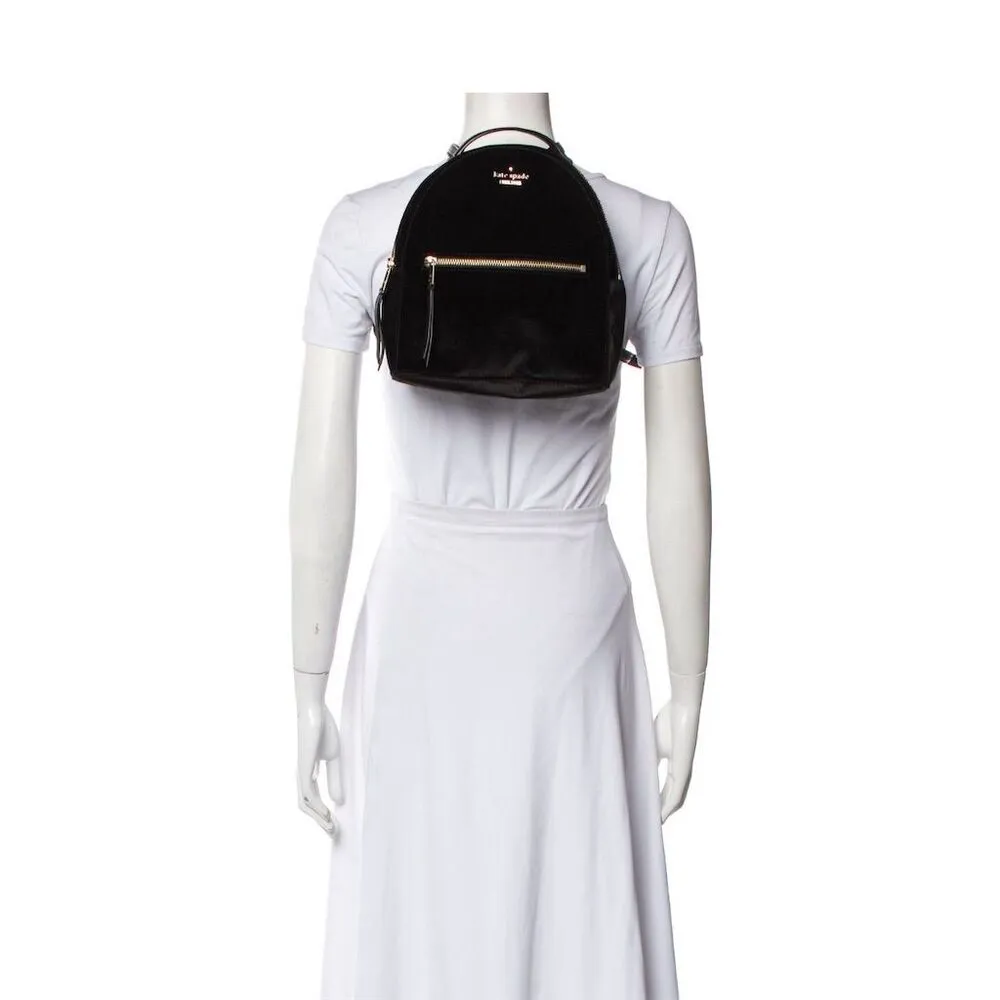 Kate Spade  Women's Black Velvet Backpack with Front Zip Pocket - Image 2