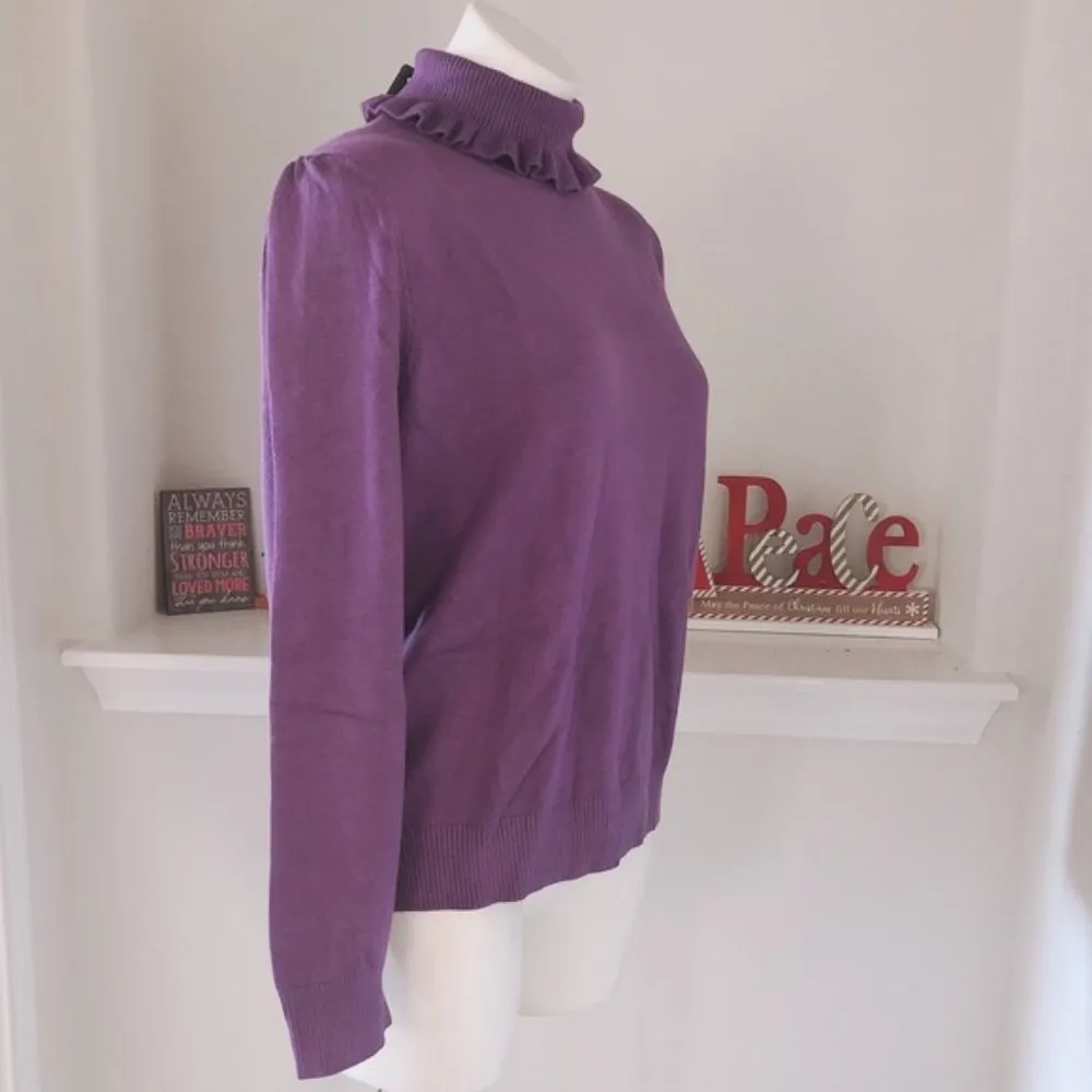 Joseph A. Ruffle Collar Turtleneck Sweater Purple Pullover Size XL New with Tag - Image 5