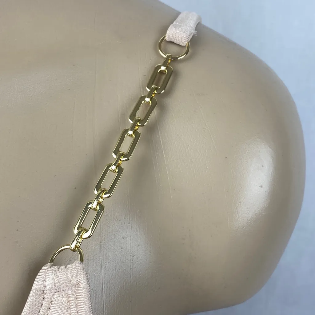 Shade & Shore Tan & Gold Slide Triangle Bikini Swim Bathing Suit Top M NEW - Image 3