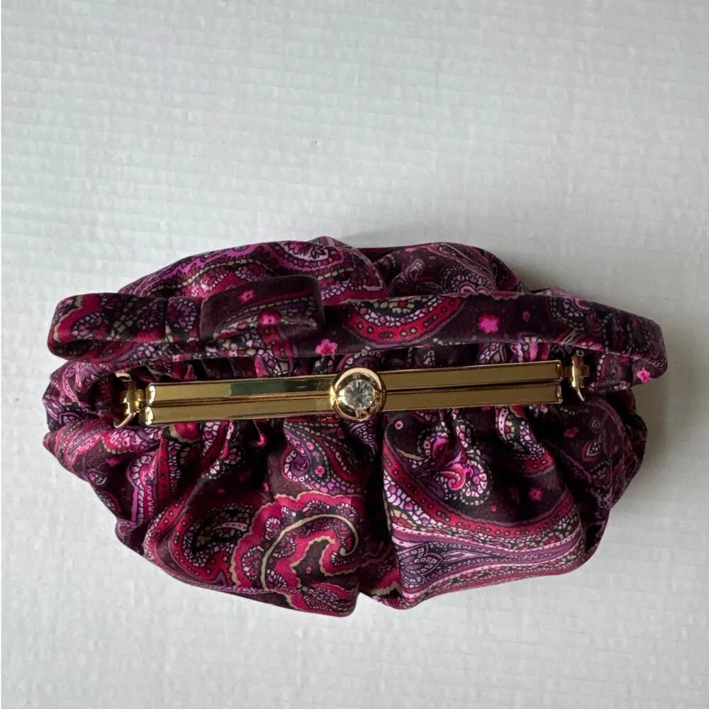 Retro Paisley Ann Taylor Loft Evening Bag Gemstone kiss opening Bow handle - Image 4