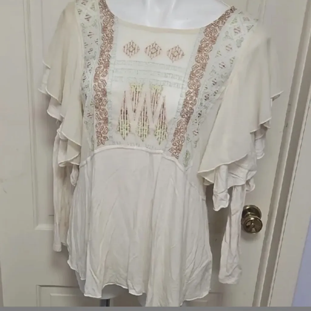 Free People La Cienega Long Sleeve Top in Almond  Sz L EUC - Image 7