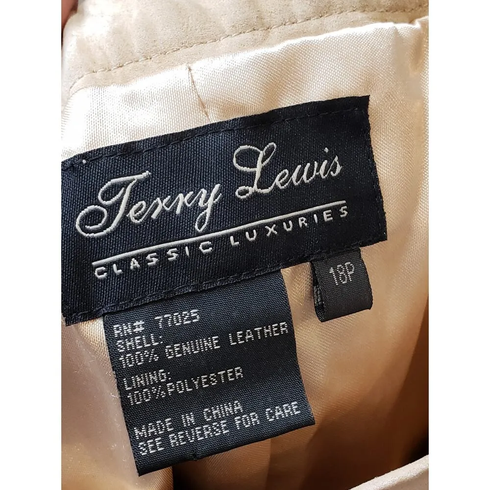 Terry Lewis Mini Skirt Women Size 18P Beige Solid Leather Grommet Lined Side Zip - Image 3