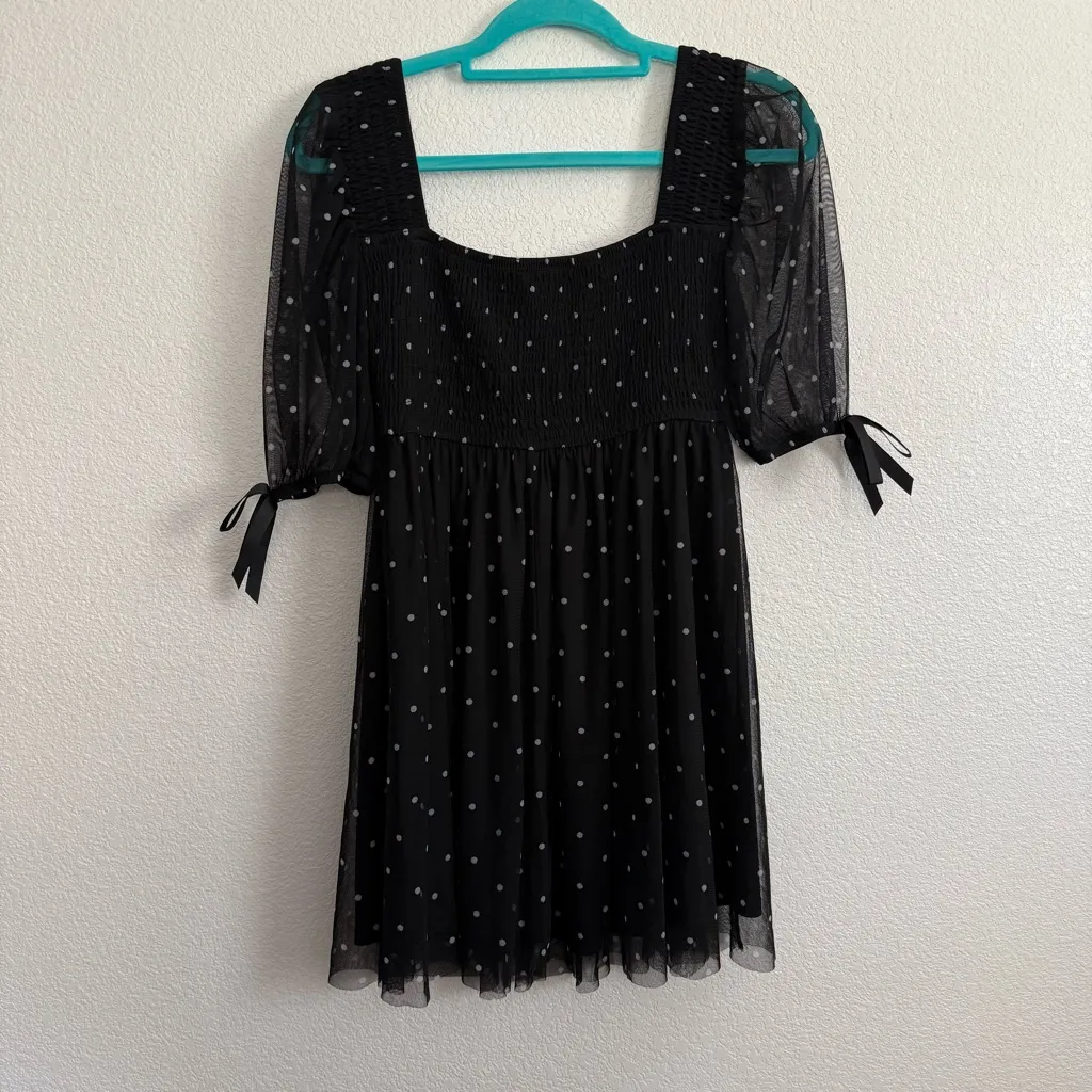 Forever 21 Sheer Tulle Overlay Black White Polka Dot Dress Small - Image 4