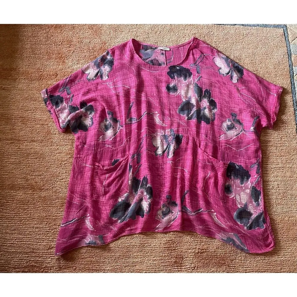 RIQ Made in Italy Floral Pink Cotton Tunic Top 100% Cotone One Size Size undefined - Image 3