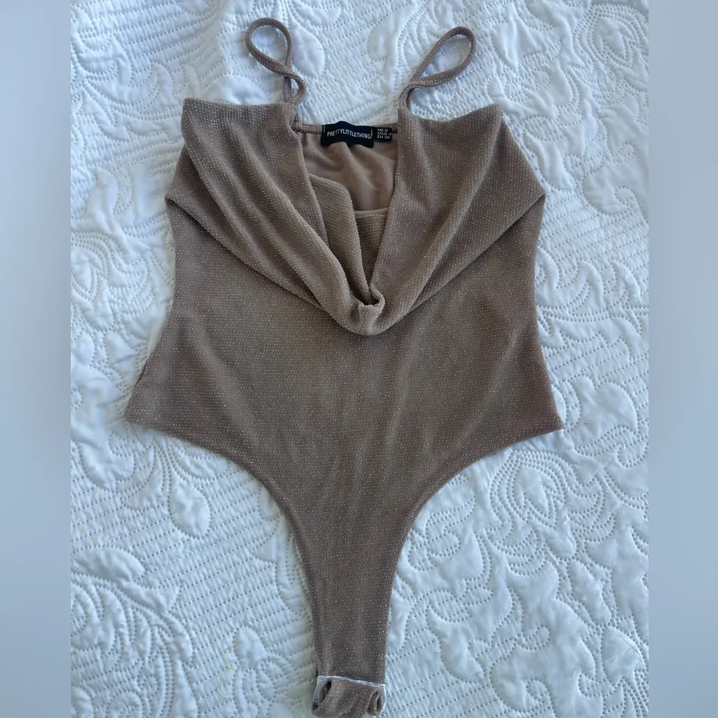 PLT COWL NECK BODYSUIT IN NUDE SILVER COLOR US4 - Image 2