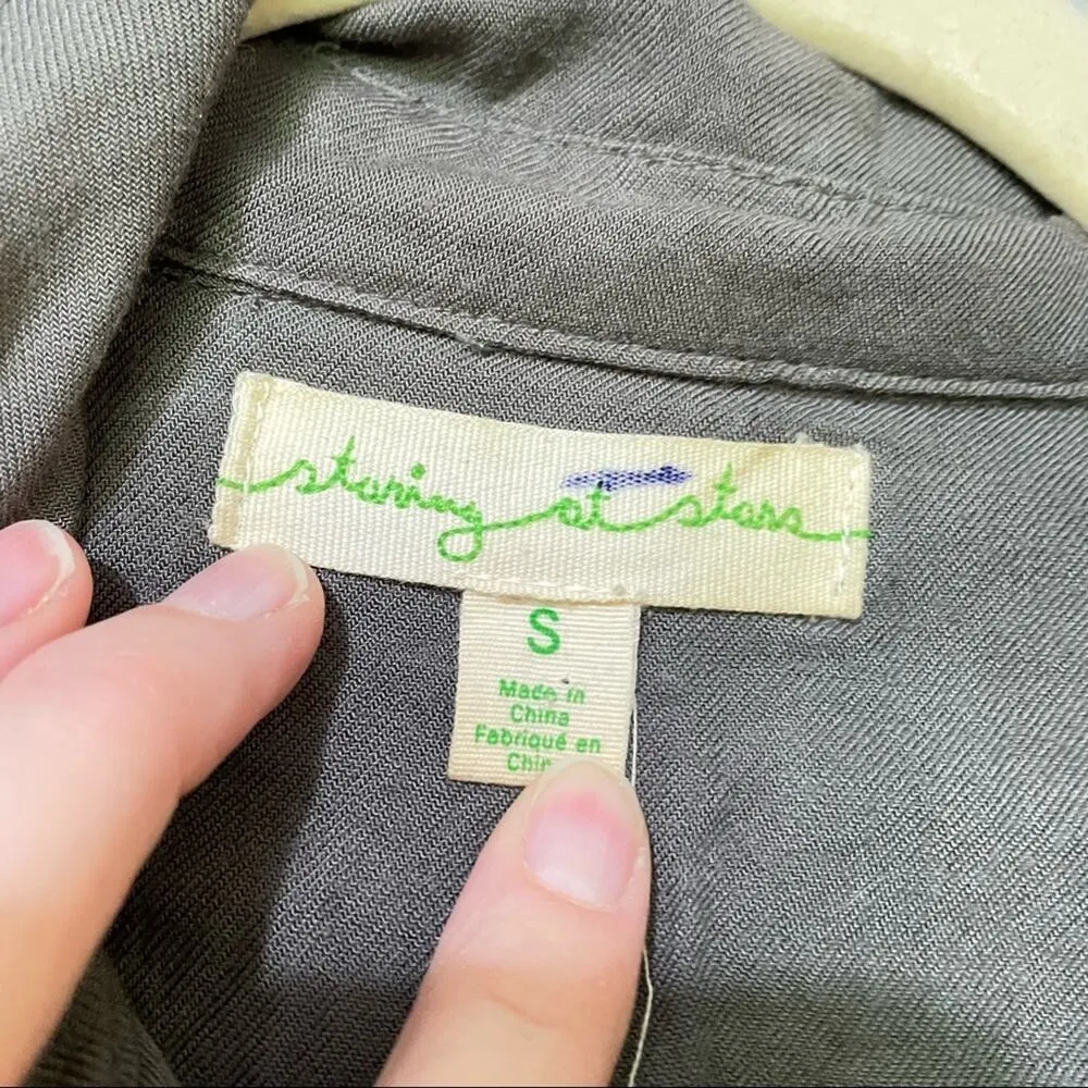 Anthropologie Staring Stars Green Embroidered Boho Long Sleeve Blouse Womens S - Image 3