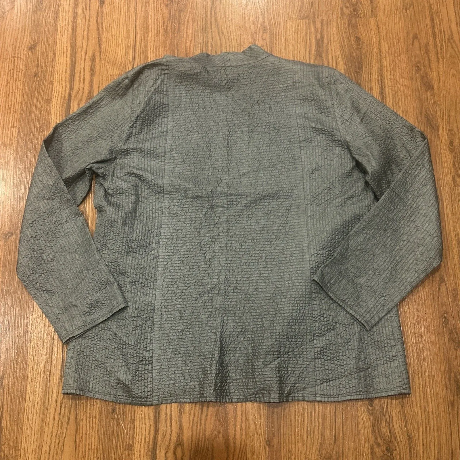 Eileen Fisher Open Jacket Womens Large Green Textured Blazer 100% Tussah Silk - Image 5