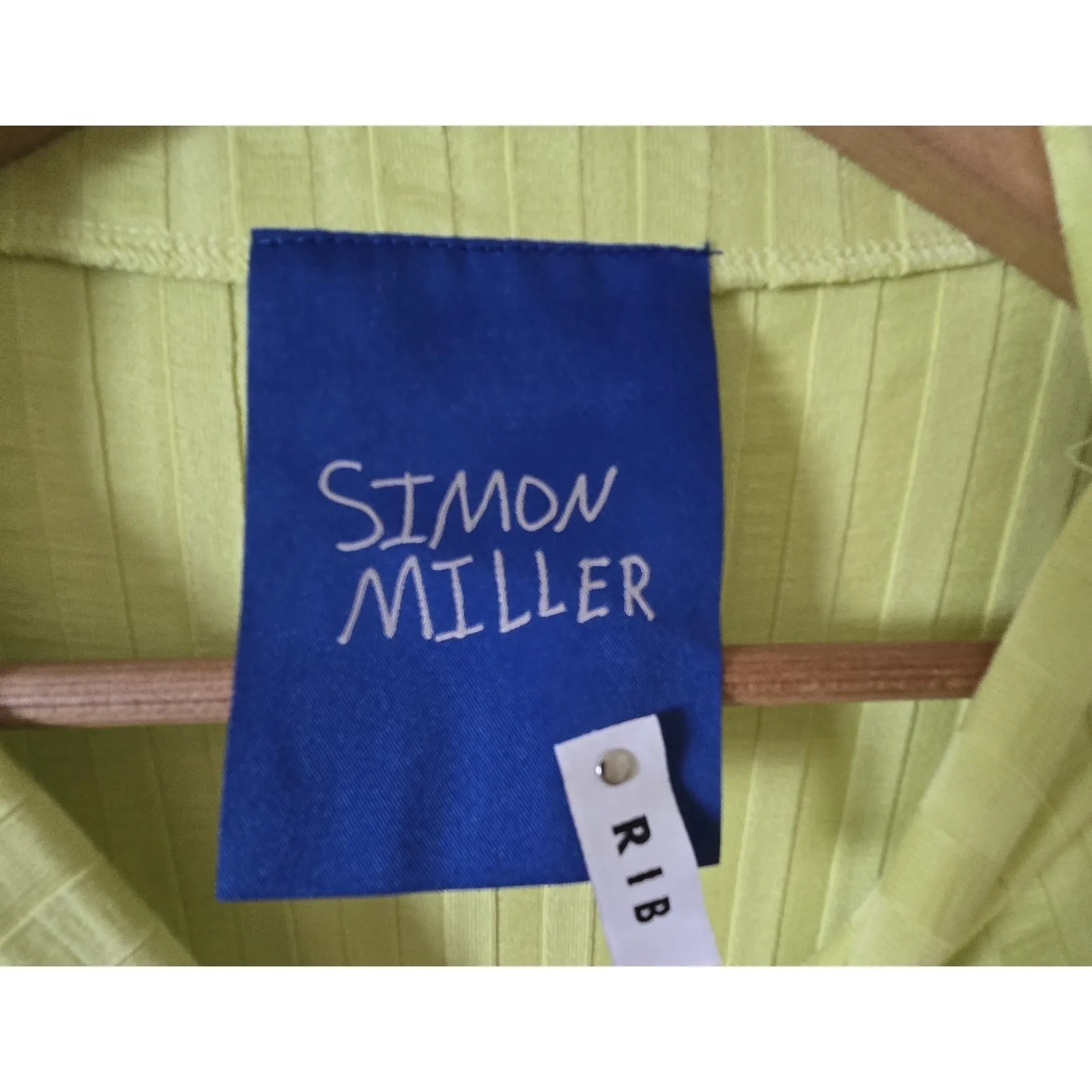 SIMON MILLER Ribbed Midi Dress Long Sleeve Crew Neck Lime Green Women's‎ Small - Image 4