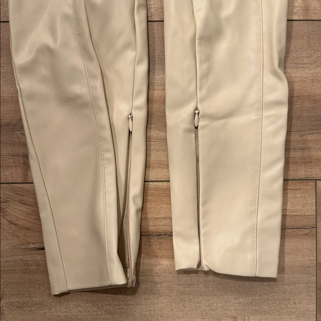 NEW Zara Creamy Beige Tan Faux Leather Leggings Ankle Zips Sz XS - Image 7