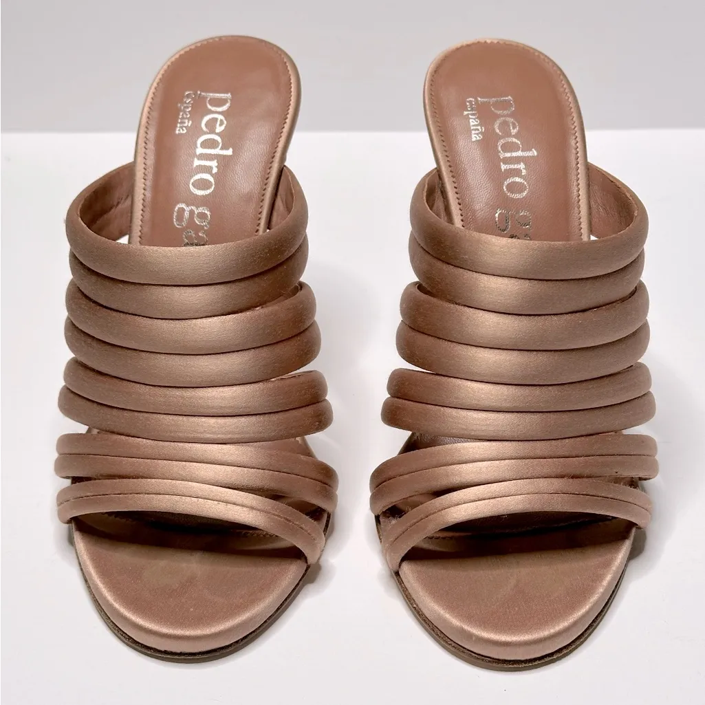 Pedro Garcia Women's Satin Dusty Rose Pink Multi Band Mules Sandals Size 37 Tan - Image 2