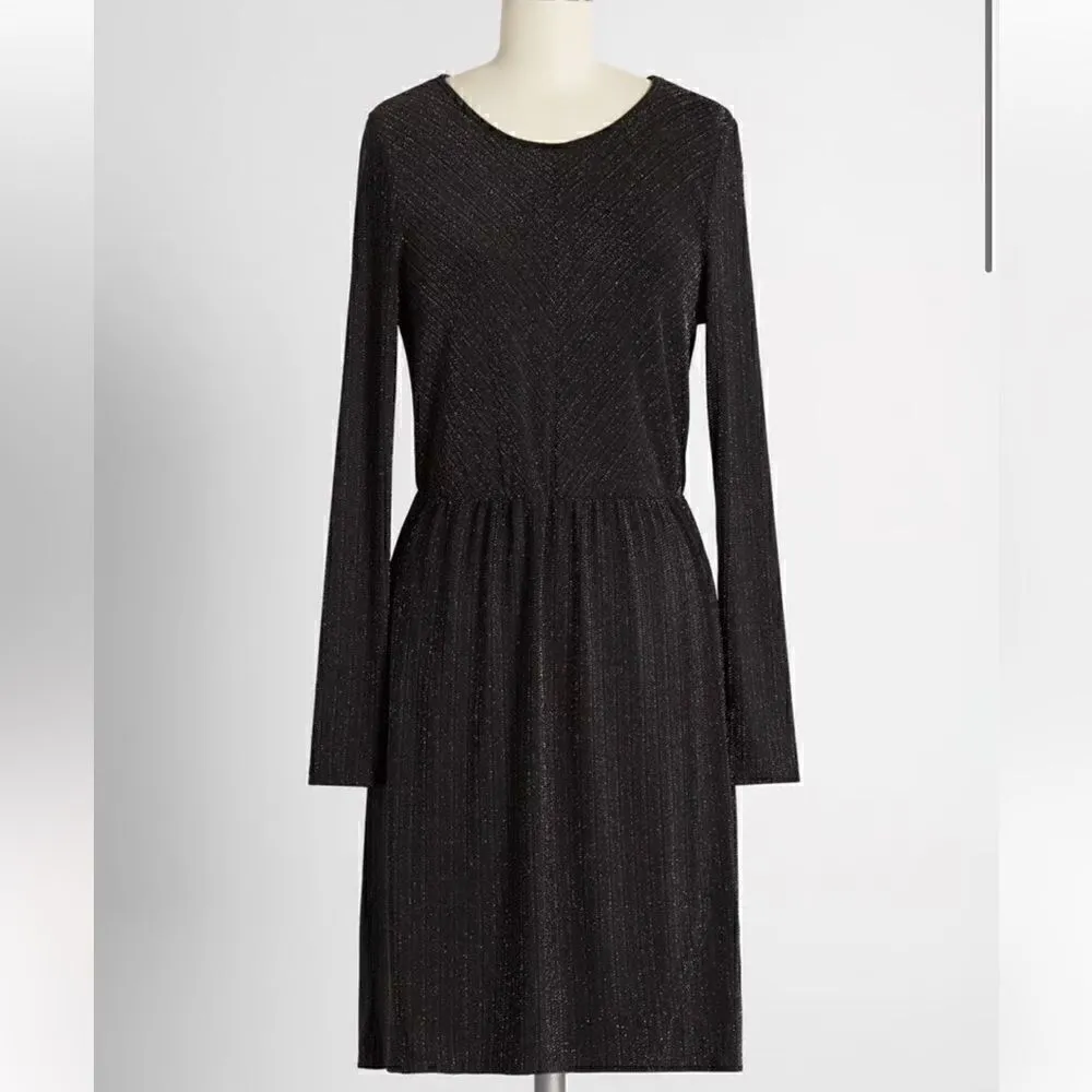 Modcloth Shimmer On Show Metallic Faux Wrap Dress Black Sparkle M NWT - Image 2