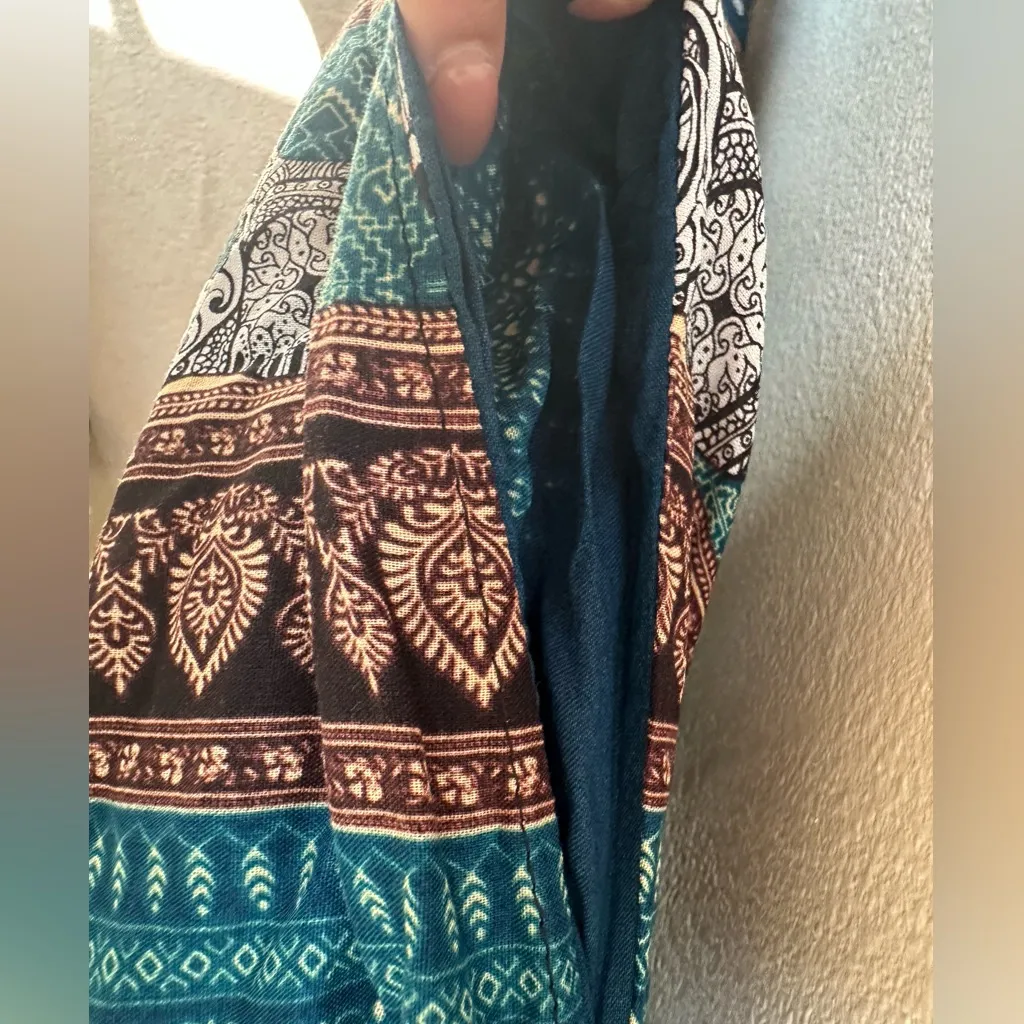 Boho Elephant Print Harem Pants – Teal & Brown – New, Purchased in Thailand Size XL - Image 6