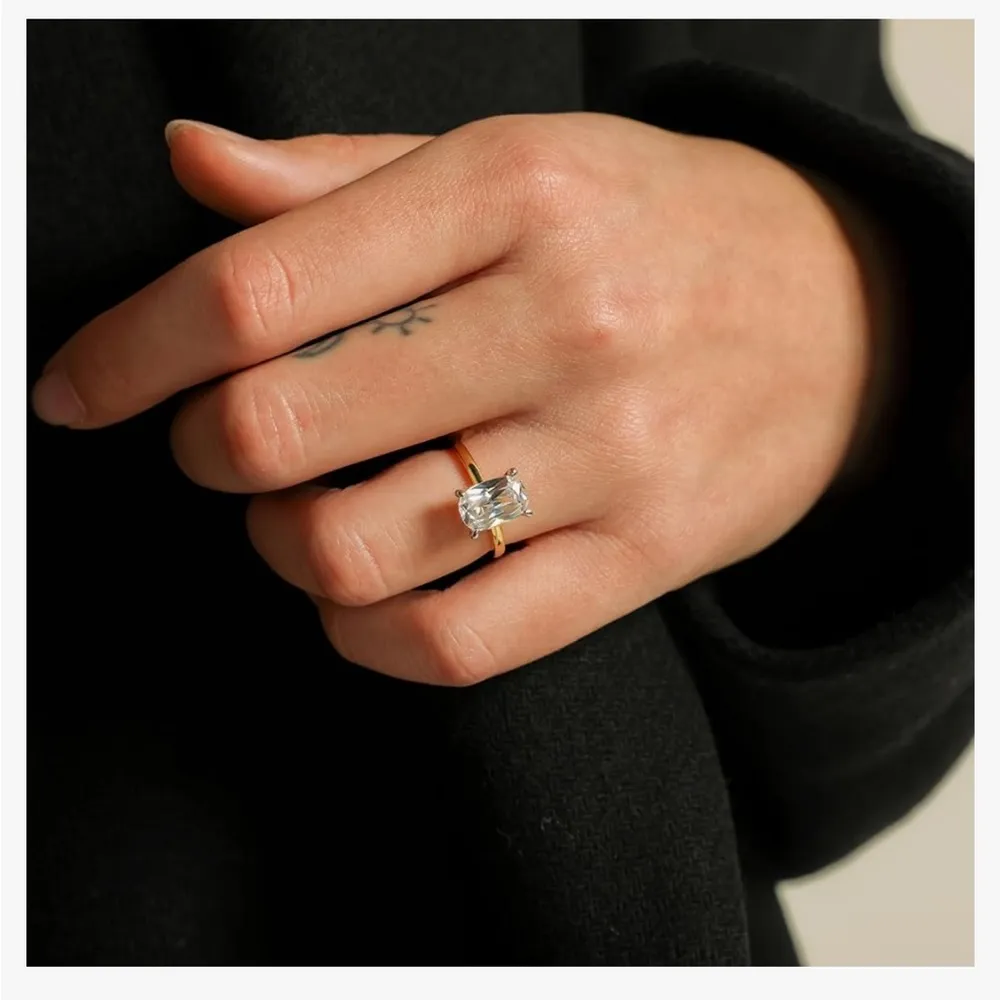 18K Gold Plated Sterling Silver 2 Carat Cubic Zirconia
Solitaire Engagement Ring - Image 5